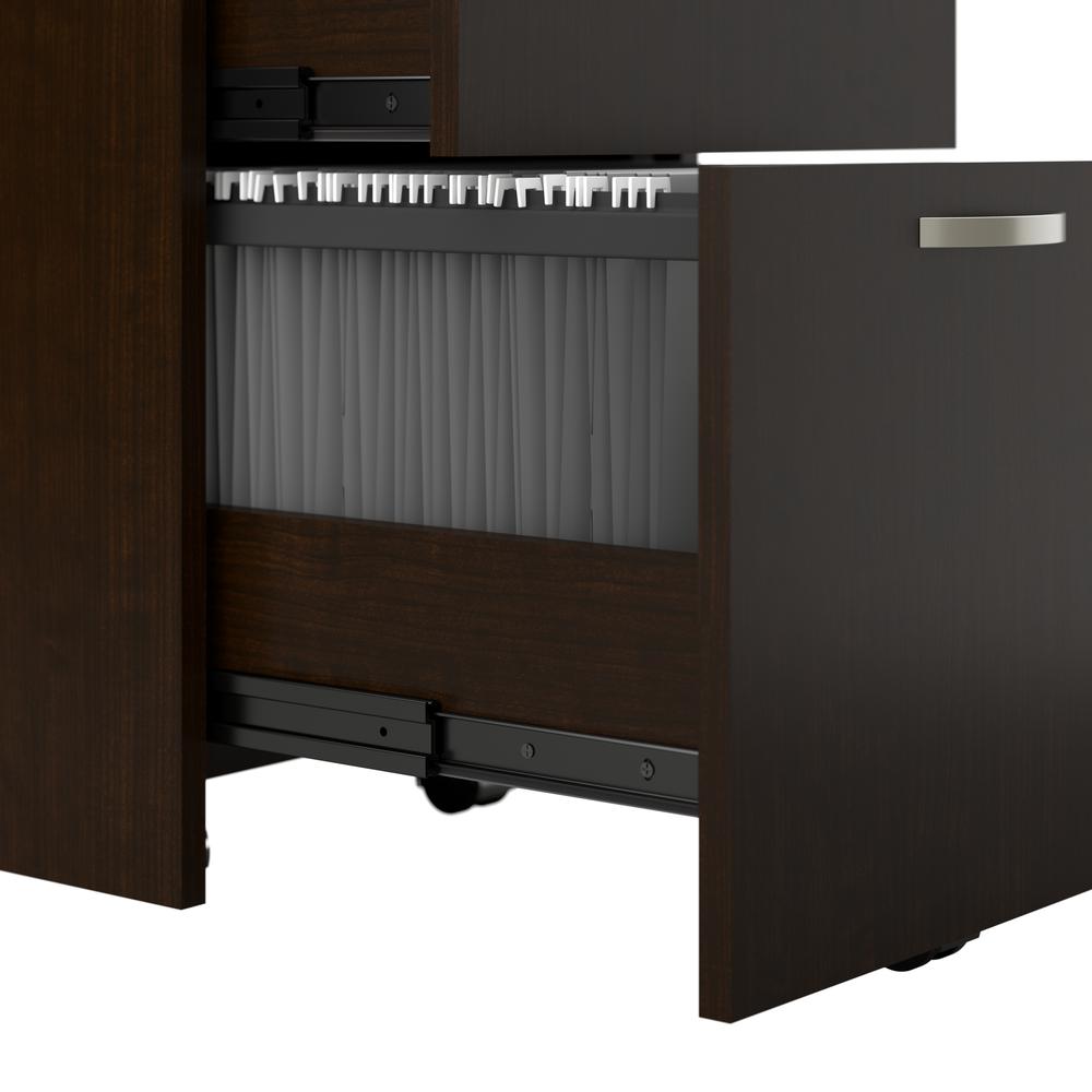 65W L Shaped Cubicle Desk with Storage, Drawers, and Organizers in Mocha Cherry. Picture 3