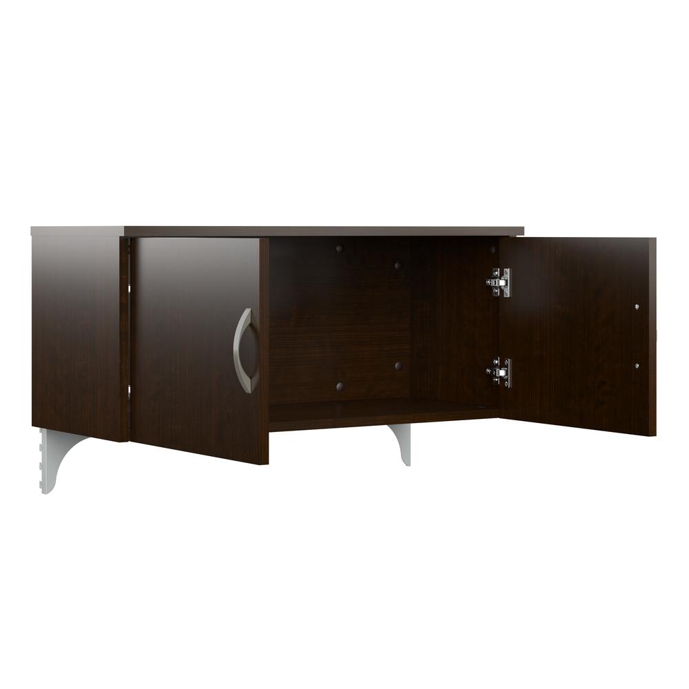 65W L Shaped Cubicle Desk with Storage, Drawers, and Organizers in Mocha Cherry. Picture 4