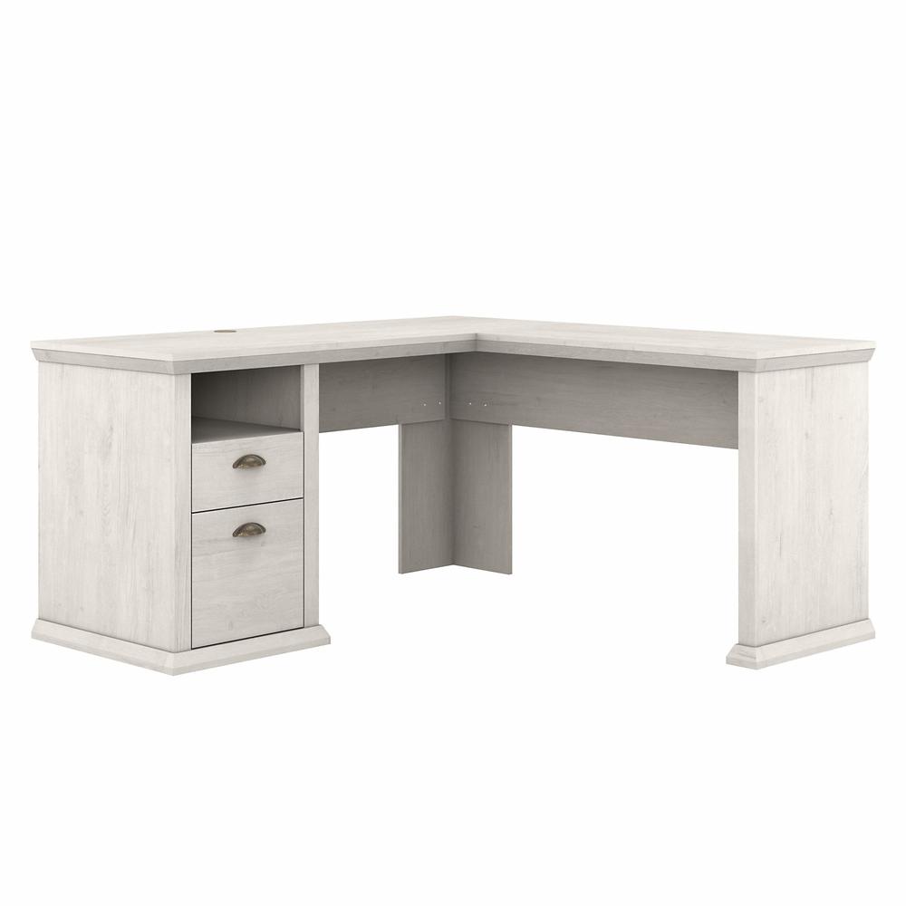 Bush Furniture Yorktown 60W L Shaped Desk with Storage, Linen White Oak. Picture 1