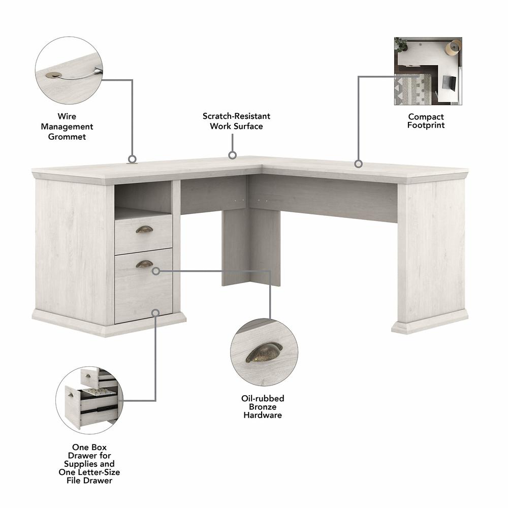 Bush Furniture Yorktown 60W L Shaped Desk with Storage, Linen White Oak. Picture 3
