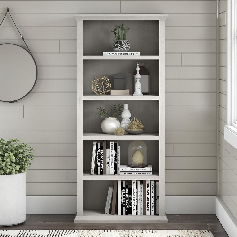 Bush Furniture Yorktown Tall 5 Shelf Bookcase, Linen White Oak. Picture 2