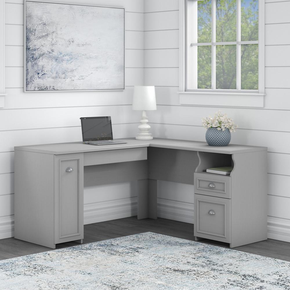 Bush Furniture Fairview 60W L Shaped Desk with Drawers and Storage Cabinet in Cape Cod Gray. Picture 2