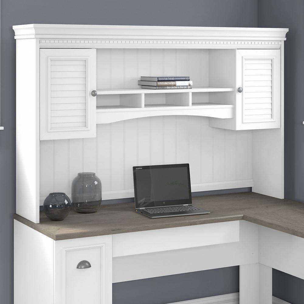 Bush Furniture Fairview 60W Hutch for L Shaped Desk, Shiplap Gray/Pure White. Picture 2