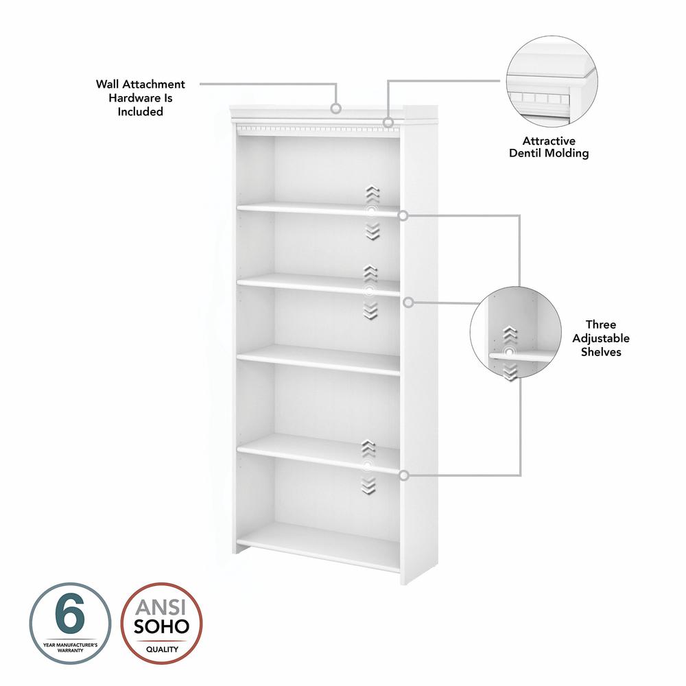 Bush Furniture Fairview Tall 5 Shelf Bookcase in Pure White and Shiplap Gray. Picture 3