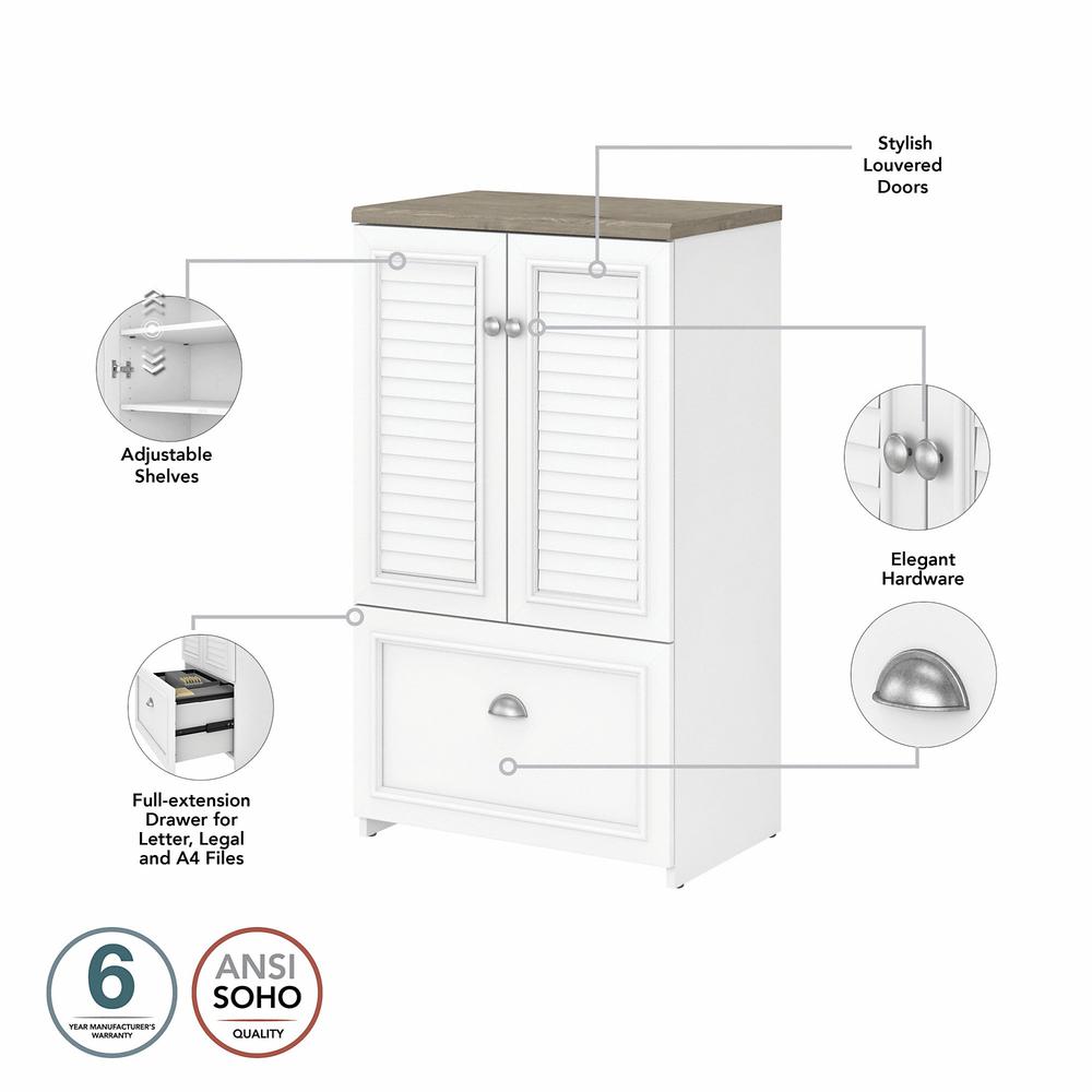 Bush Furniture Fairview 2 Door Storage Cabinet with File Drawer, Shiplap Gray/Pure White. Picture 3