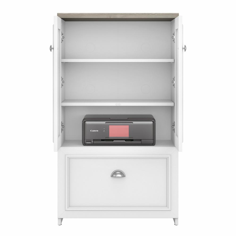 Bush Furniture Fairview 2 Door Storage Cabinet with File Drawer, Shiplap Gray/Pure White. Picture 6