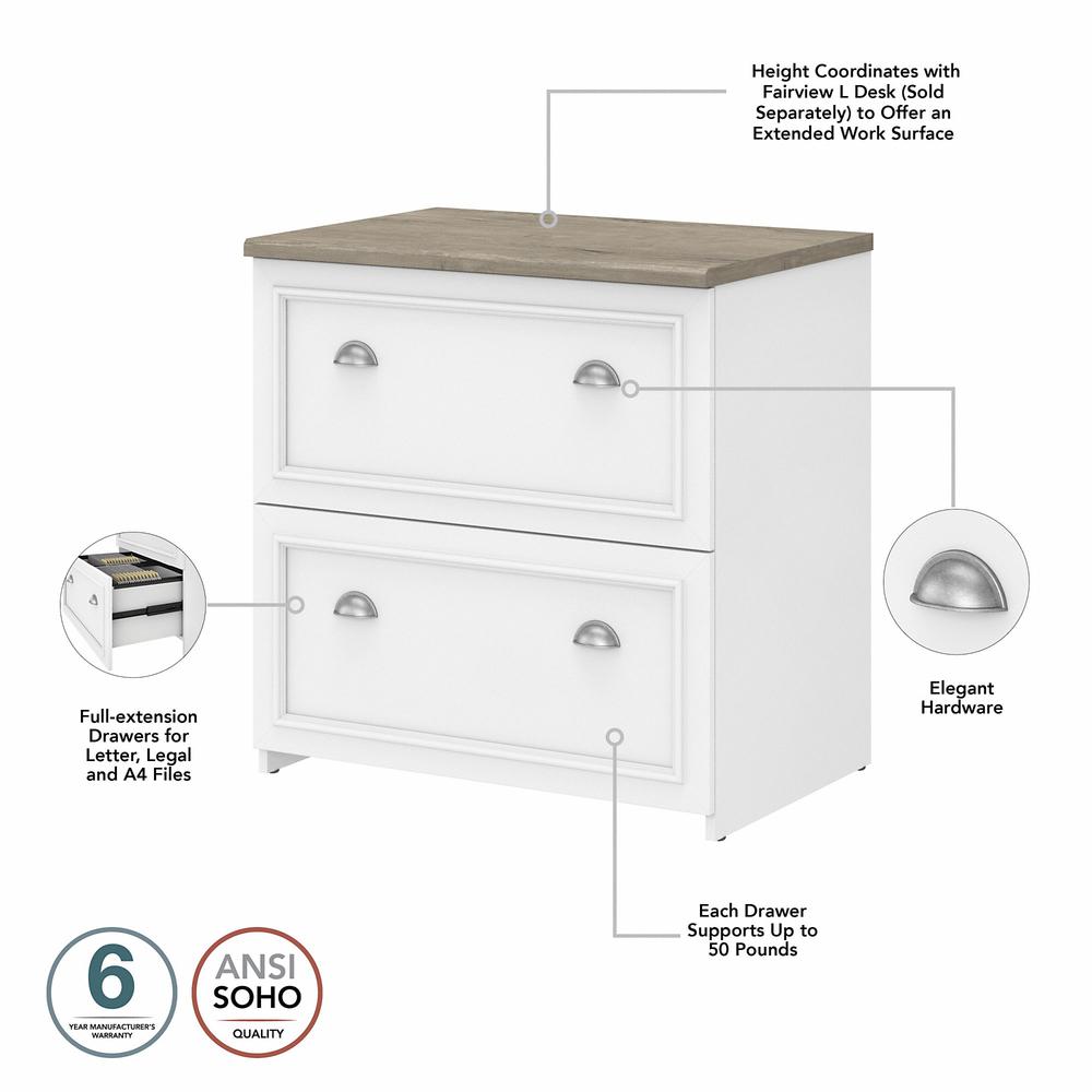 Bush Furniture Fairview 2 Drawer Lateral File Cabinet, Shiplap Gray/Pure White. Picture 3