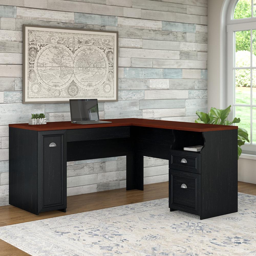 60W L Shaped Desk with Drawers and Storage Cabinet. Picture 2
