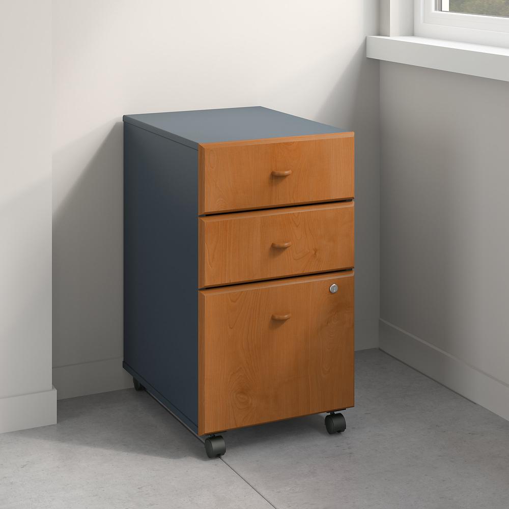 Bush Business Furniture Series A 3 Drawer Mobile File Cabinet, Assembled, Natural Cherry/Slate. Picture 2