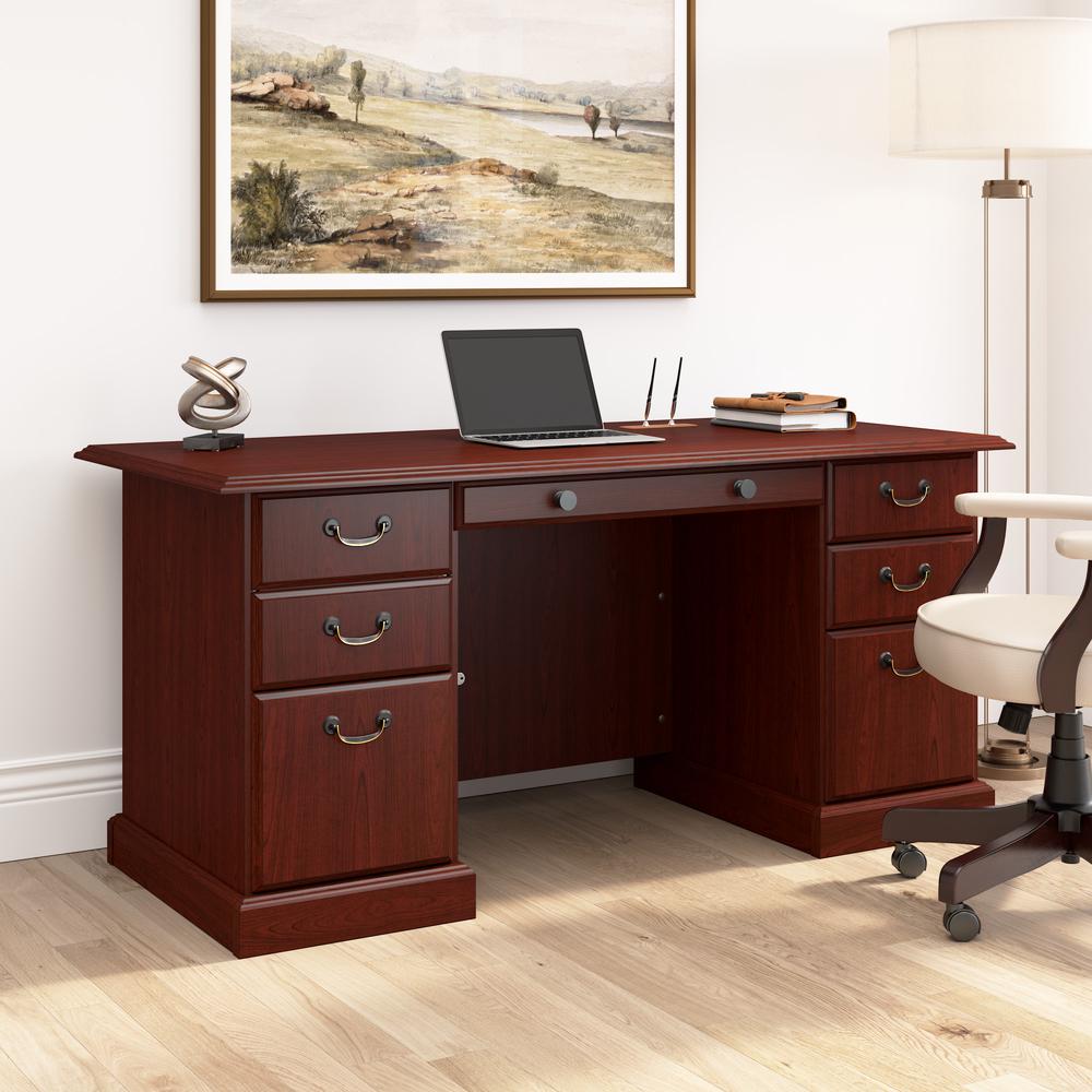 Bush Business Furniture Arlington Executive Desk with Drawers in Harvest Cherry. Picture 3