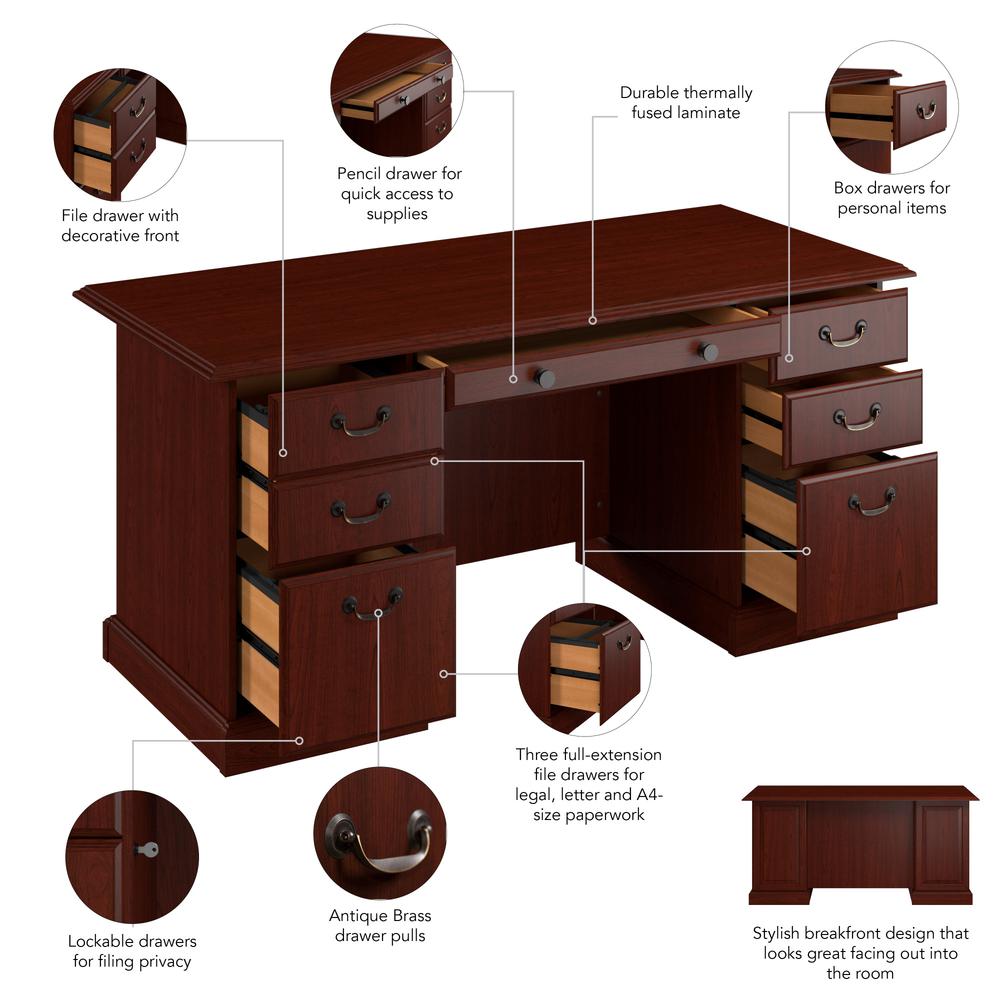 Bush Business Furniture Arlington Executive Desk with Drawers in Harvest Cherry. Picture 6