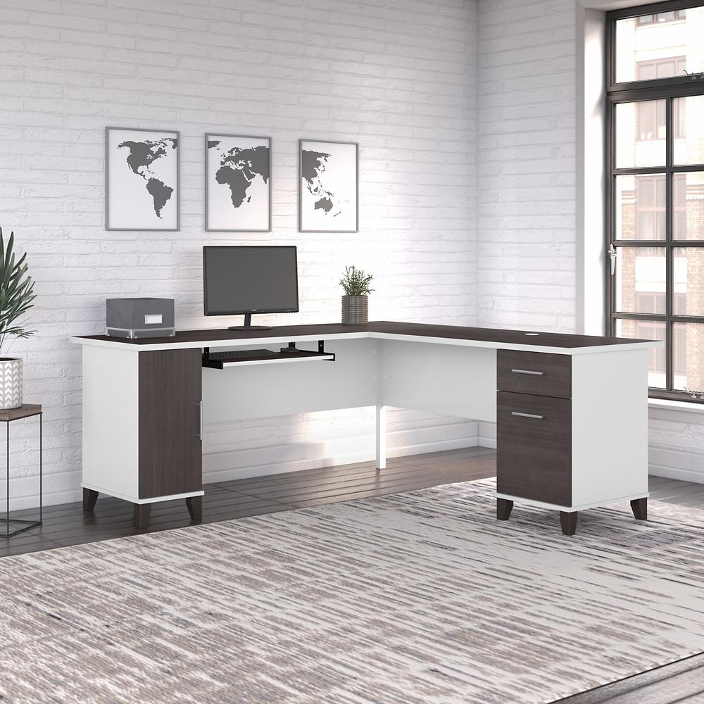 Bush Furniture Somerset 72W L Shaped Desk with Storage, Storm Gray/White. Picture 2