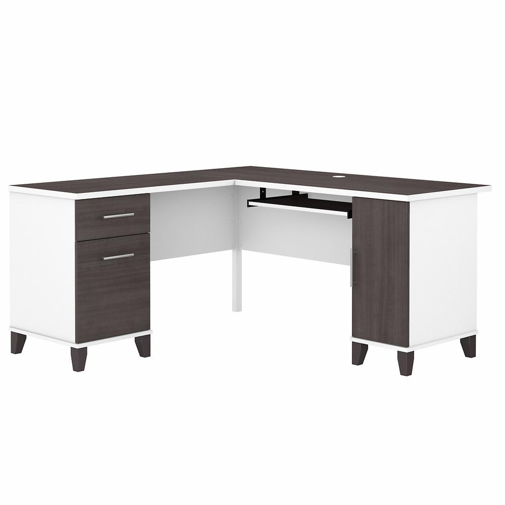 Bush Furniture Somerset 60W L Shaped Desk with Storage, Storm Gray/White. Picture 1