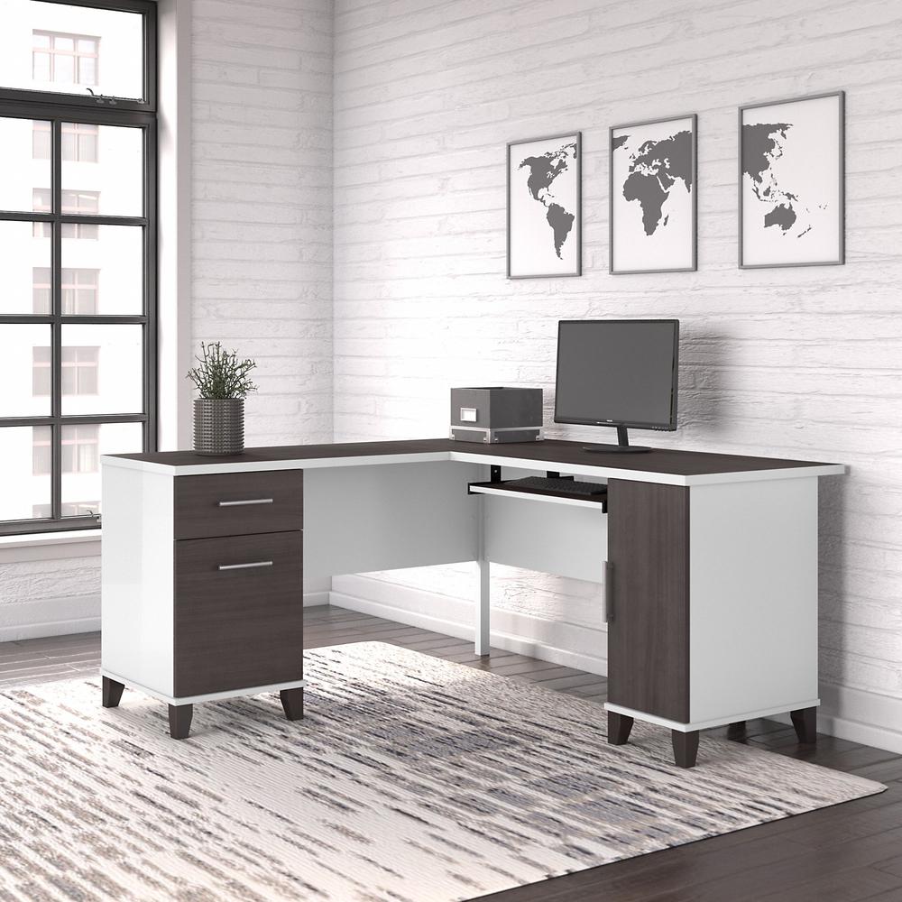 Bush Furniture Somerset 60W L Shaped Desk with Storage, Storm Gray/White. Picture 2