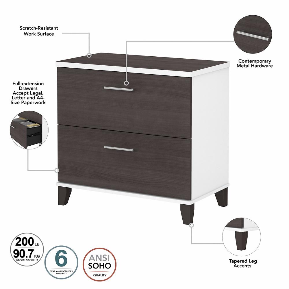 Bush Furniture Somerset 2 Drawer Lateral File Cabinet, Storm Gray/White. Picture 3