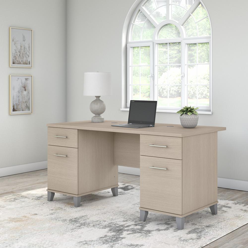 Bush Furniture Somerset 60W Office Desk with Drawers Sand Oak. Picture 2