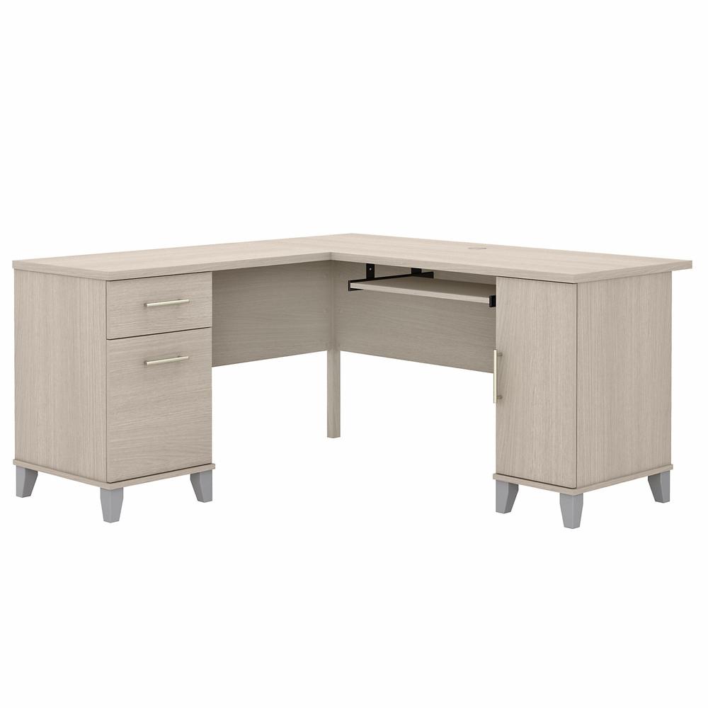 Bush Furniture Somerset 60W L Shaped Desk with Storage, Sand Oak. Picture 1