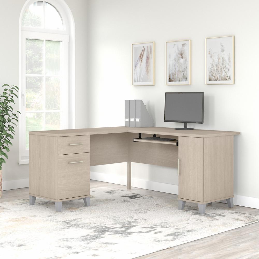 Bush Furniture Somerset 60W L Shaped Desk with Storage, Sand Oak. Picture 2