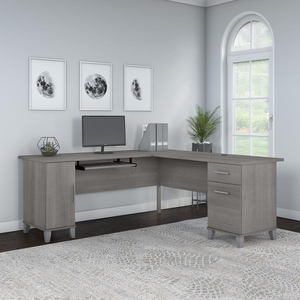 Bush Furniture Somerset 72W L Shaped Desk with Storage Platinum Gray. Picture 2