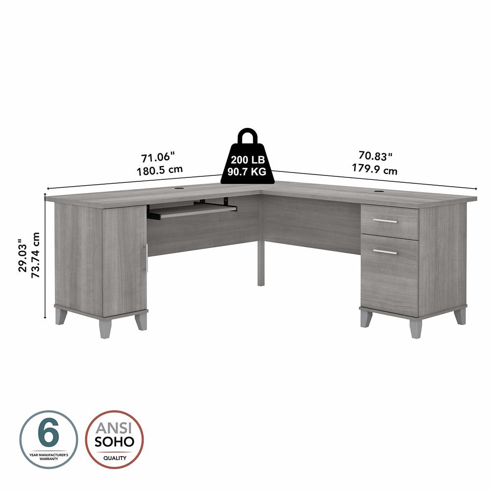 Bush Furniture Somerset 72W L Shaped Desk with Storage Platinum Gray. Picture 5