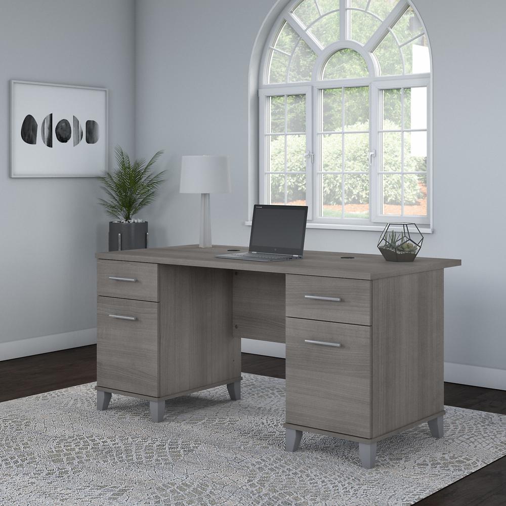 Bush Furniture Somerset 60W Office Desk with Drawers Platinum Gray. Picture 2