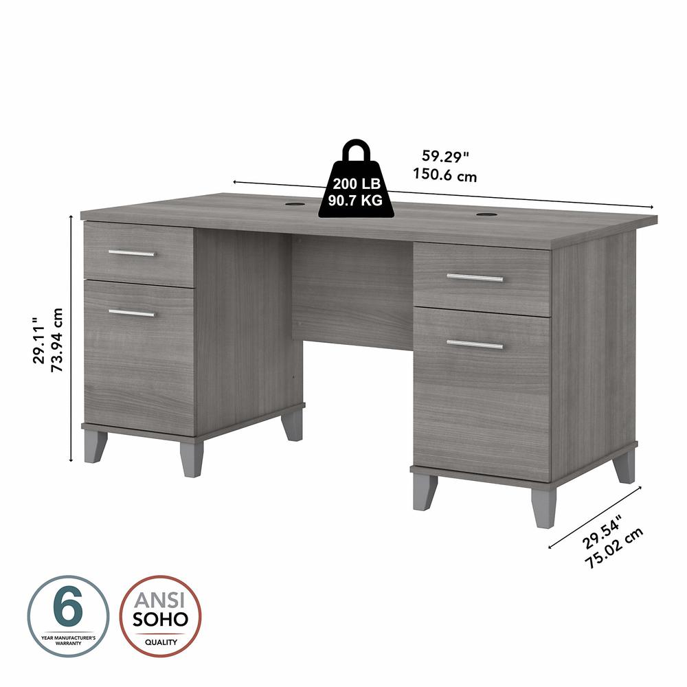Bush Furniture Somerset 60W Office Desk with Drawers Platinum Gray. Picture 5