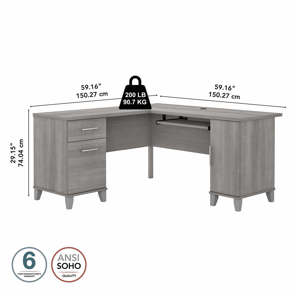 Bush Furniture Somerset 60W L Shaped Desk with Storage Platinum Gray. Picture 5