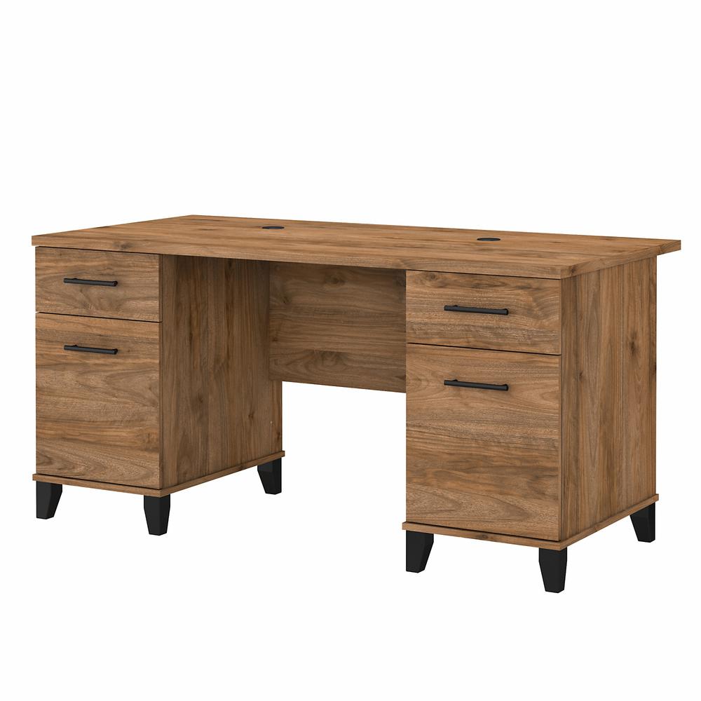 Bush Furniture Somerset 60W Office Desk with Drawers Fresh Walnut. Picture 1