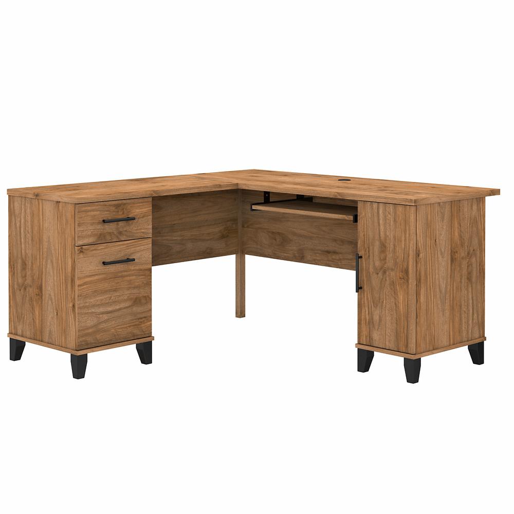 Bush Furniture Somerset 60W L Shaped Desk with Storage Fresh Walnut. Picture 1