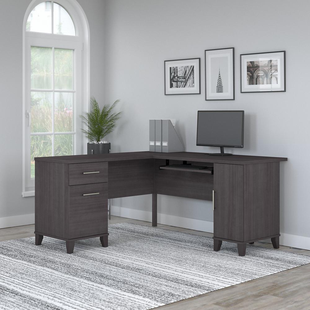Bush Furniture Somerset 60W L Shaped Desk with Storage Storm Gray. Picture 2