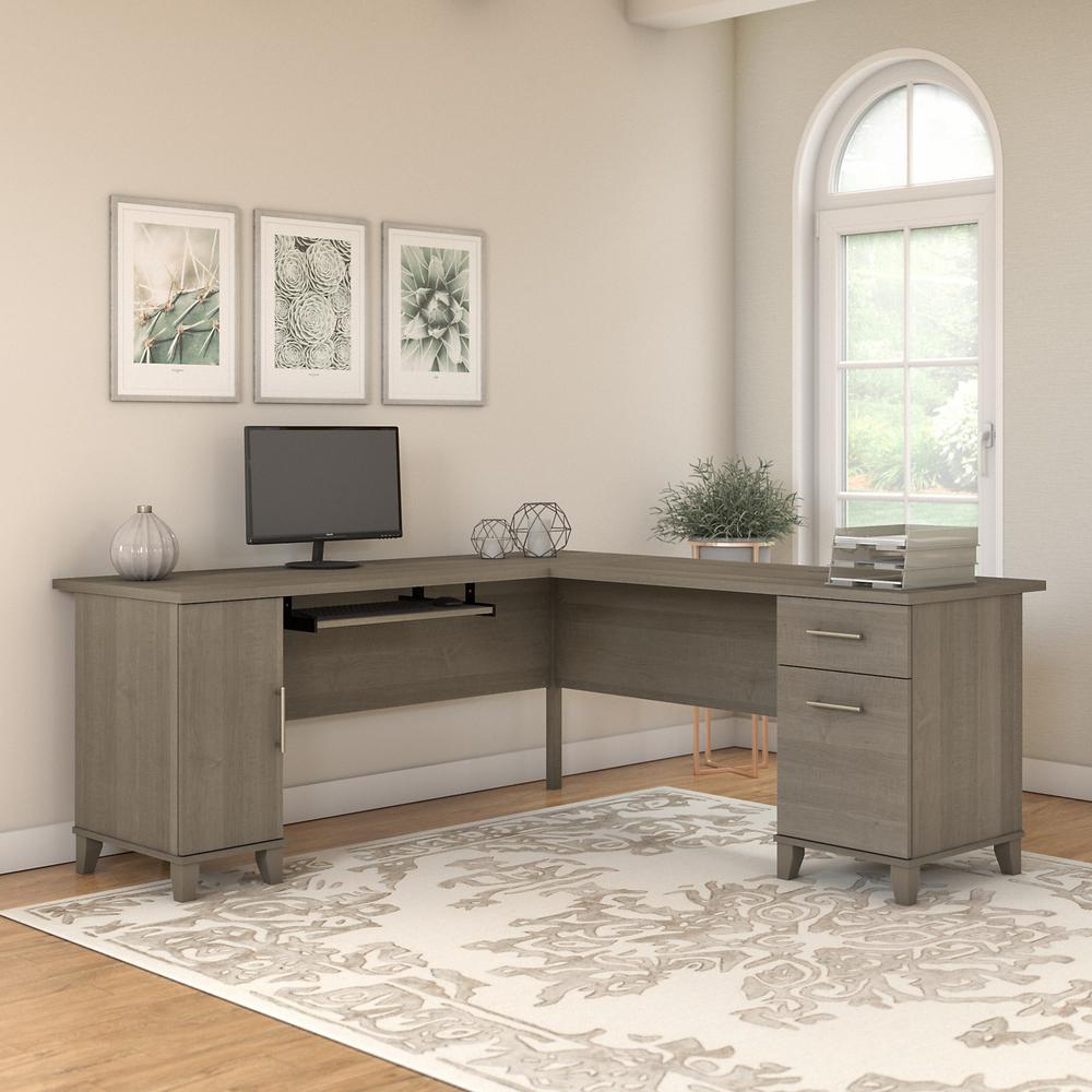 Bush Furniture Somerset 72W L Shaped Desk with Storage Ash Gray. Picture 2