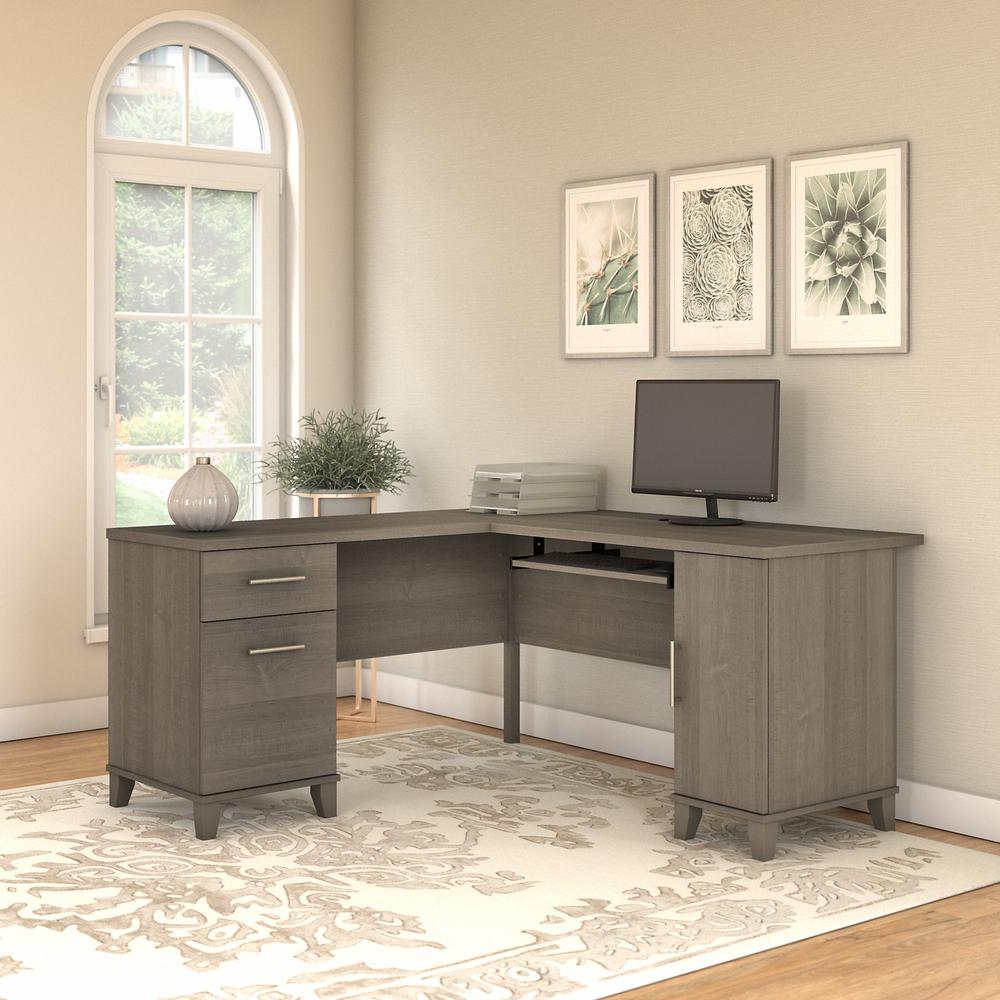 Bush Furniture Somerset 60W L Shaped Desk with Storage Ash Gray. Picture 2