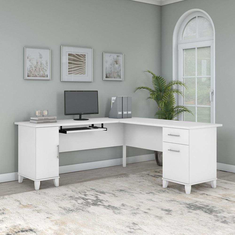 Bush Furniture Somerset 72W L Shaped Desk with Storage White. Picture 2