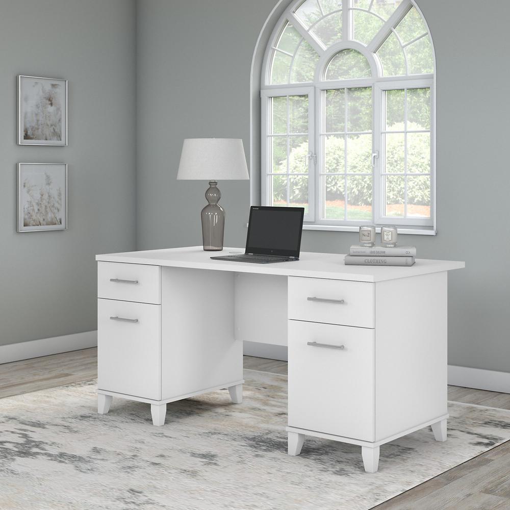 Bush Furniture Somerset 60W Office Desk with Drawers White. Picture 2