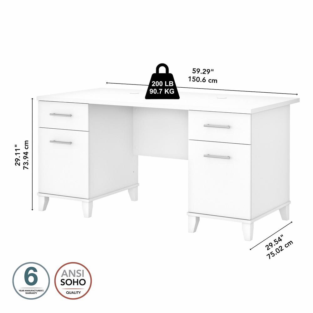 Bush Furniture Somerset 60W Office Desk with Drawers White. Picture 5