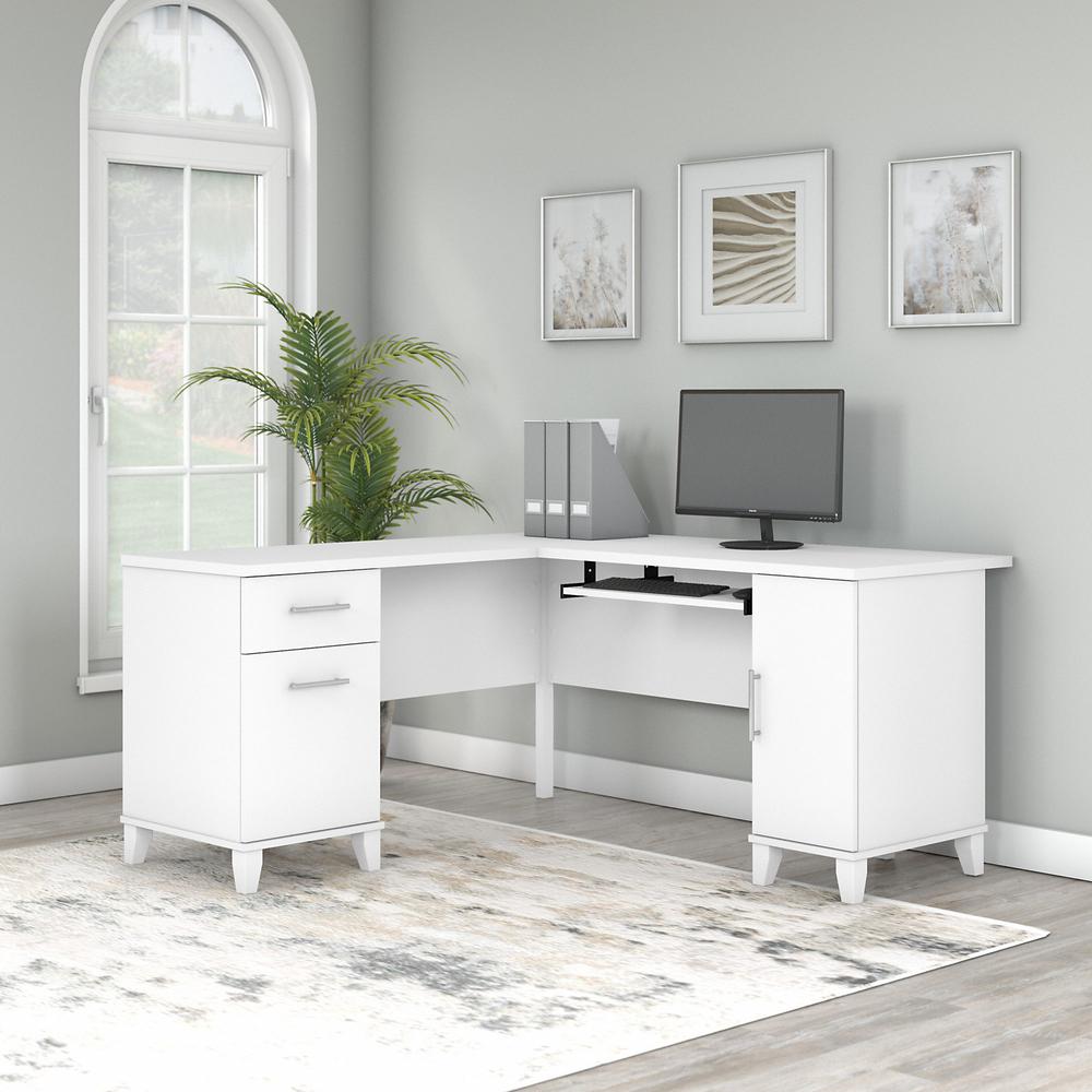 Bush Furniture Somerset 60W L Shaped Desk with Storage White. Picture 2