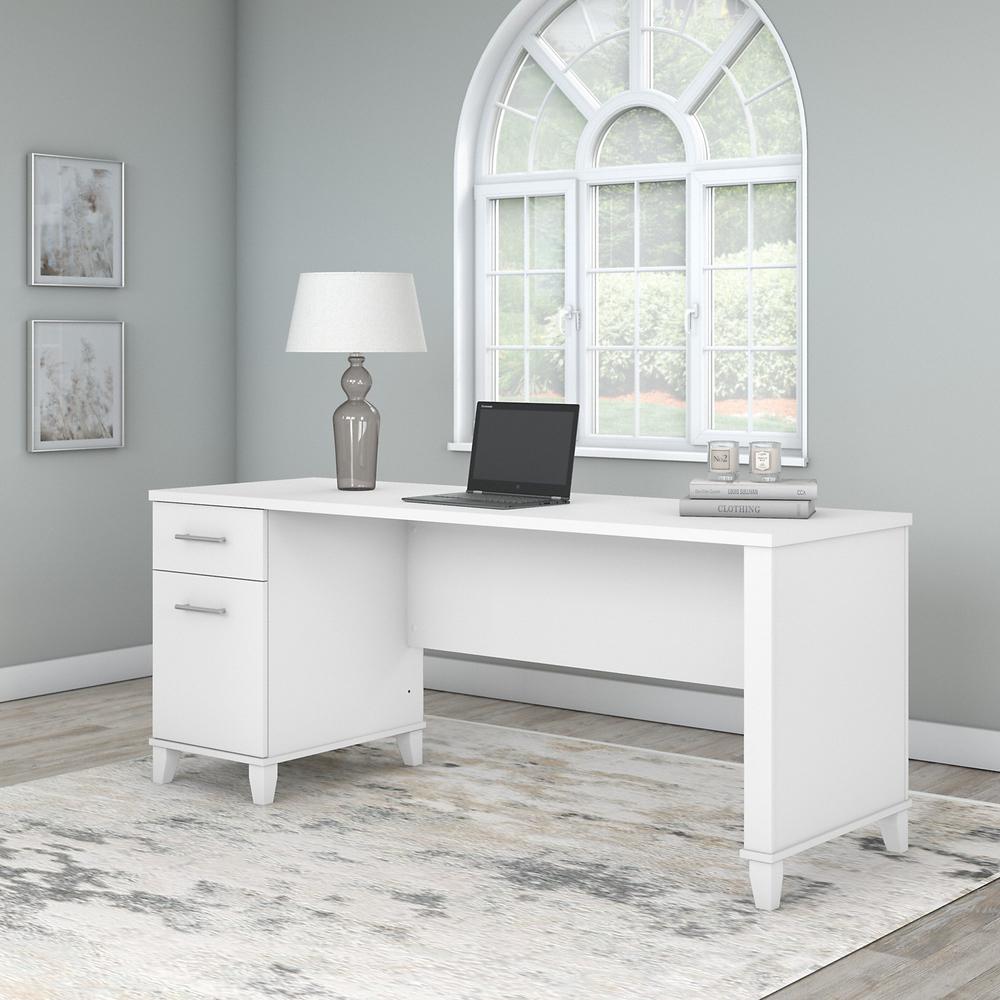 Bush Furniture Somerset 72W Office Desk with Drawers in White. Picture 2
