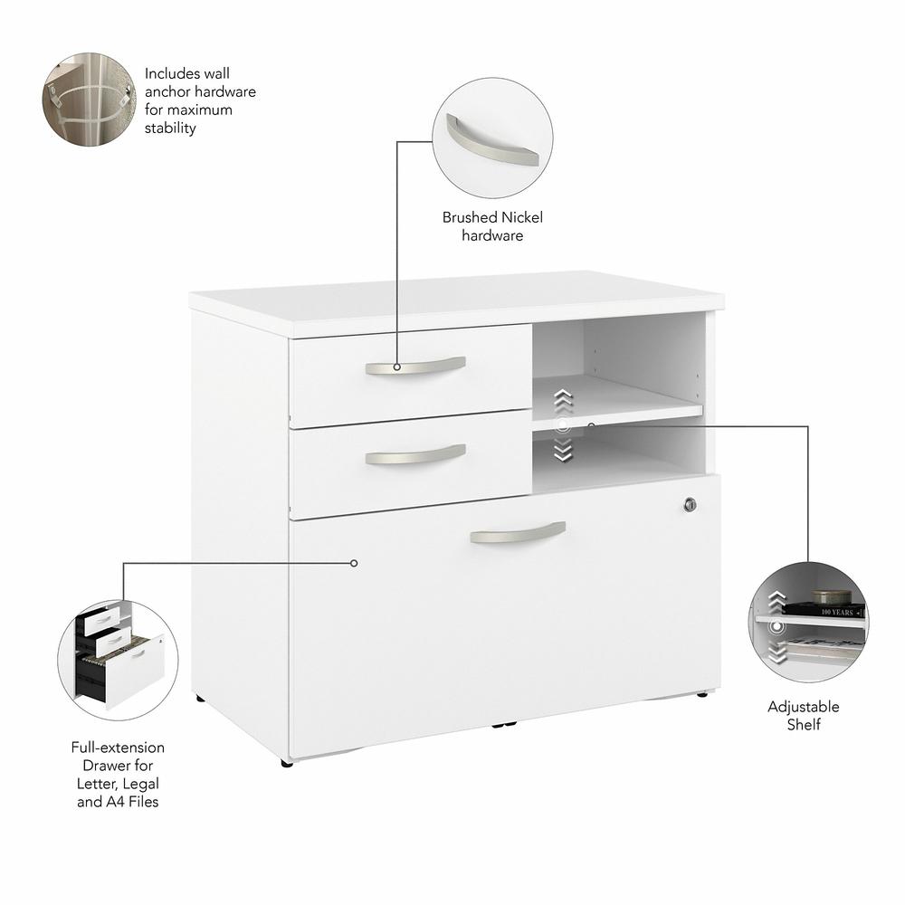 Bush Business Furniture Hybrid Office Storage Cabinet with Drawers and Shelves - White. Picture 3