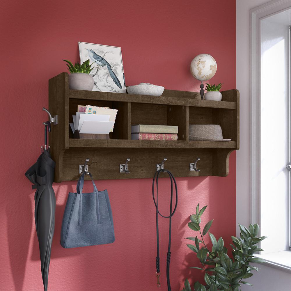 Woodland 40W Wall Mounted Coat Rack with Shelf in Ash Brown. Picture 2