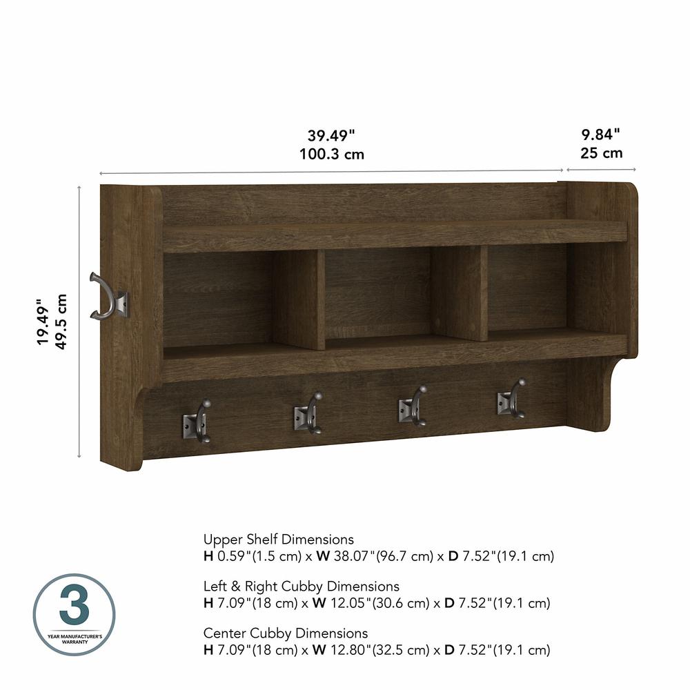 Woodland 40W Wall Mounted Coat Rack with Shelf in Ash Brown. Picture 5