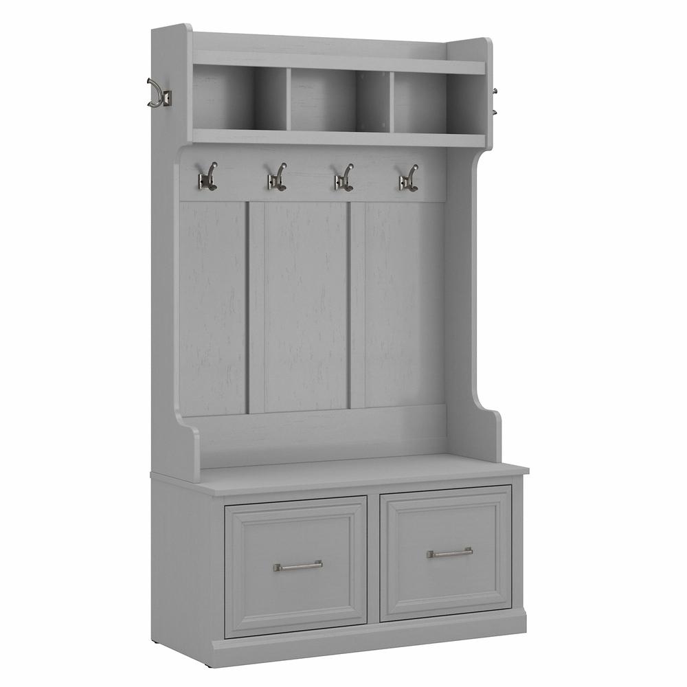 Woodland 40W Hall Tree and Shoe Storage Bench with Doors in Cape Cod Gray. Picture 1