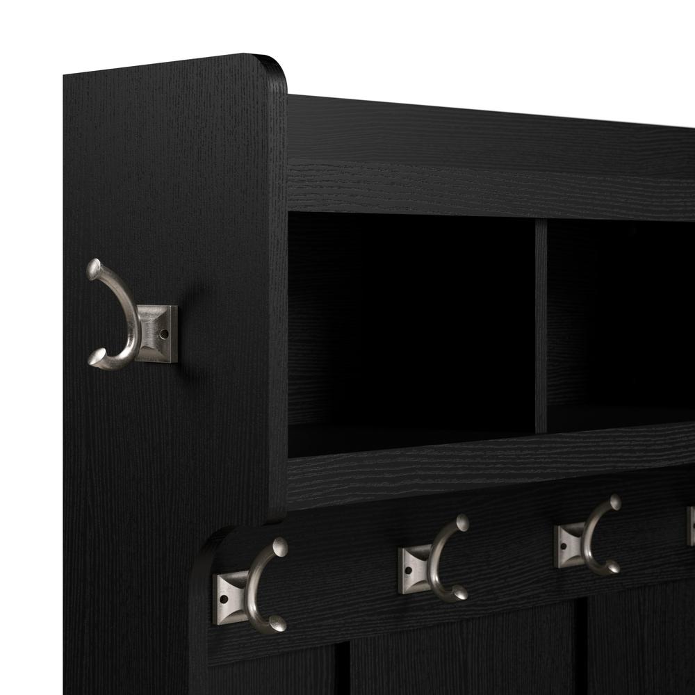 40W Shoe Storage Bench with Doors and Wall Mounted Coat Rack in Black Suede Oak. Picture 3
