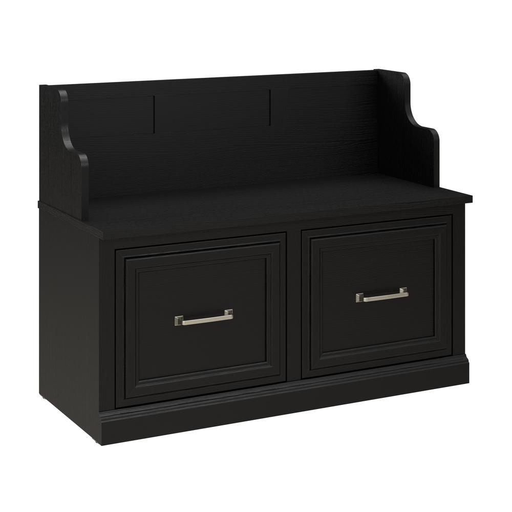 Bush Furniture Woodland 40W Entryway Bench with Doors in Black Suede Oak. Picture 1