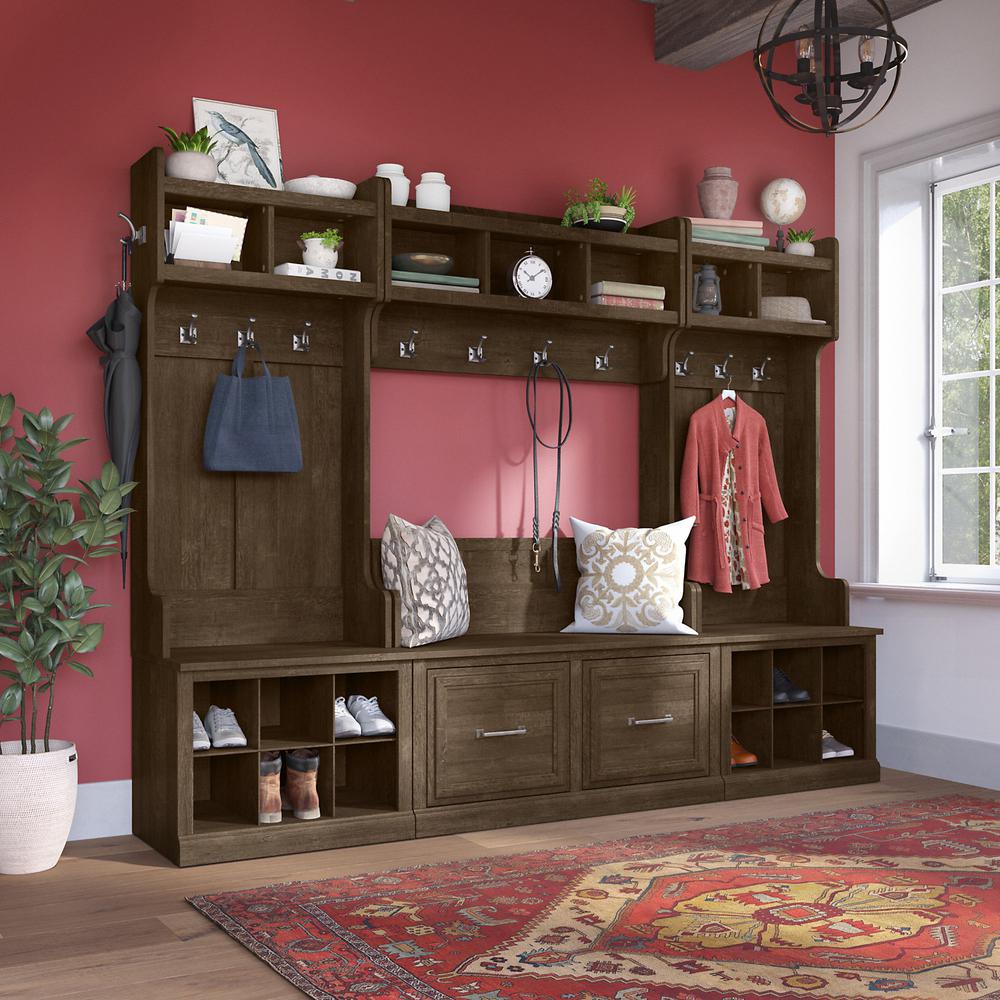 Woodland Full Entryway Storage Set with Coat Rack and Shoe Bench with Doors. Picture 2