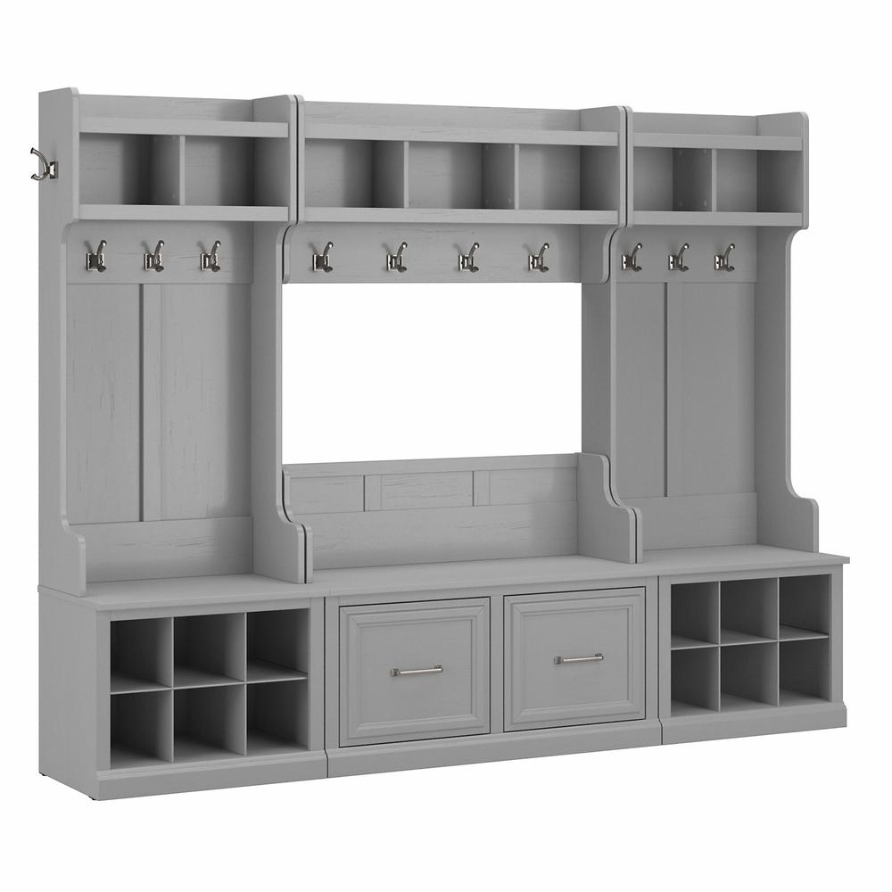 Woodland Full Entryway Storage Set with Coat Rack and Shoe Bench with Doors. Picture 1