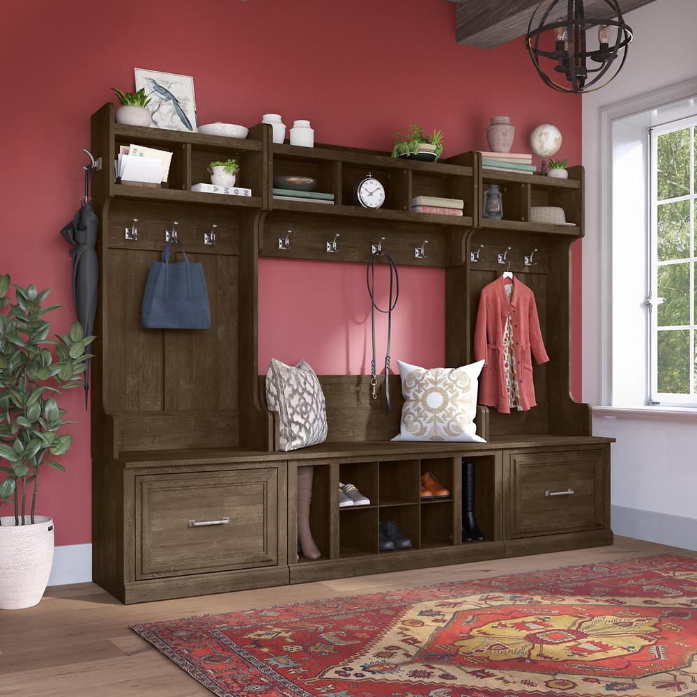 Woodland Full Entryway Storage Set with Coat Rack and Shoe Bench with Drawers. Picture 2