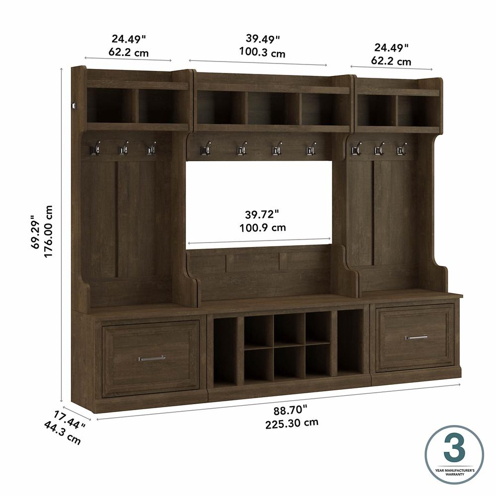 Woodland Full Entryway Storage Set with Coat Rack and Shoe Bench with Drawers. Picture 6