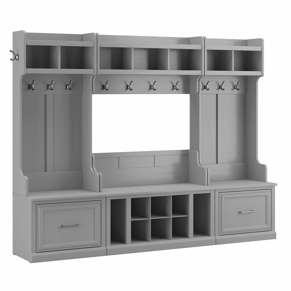 Woodland Full Entryway Storage Set with Coat Rack and Shoe Bench with Drawers. Picture 1