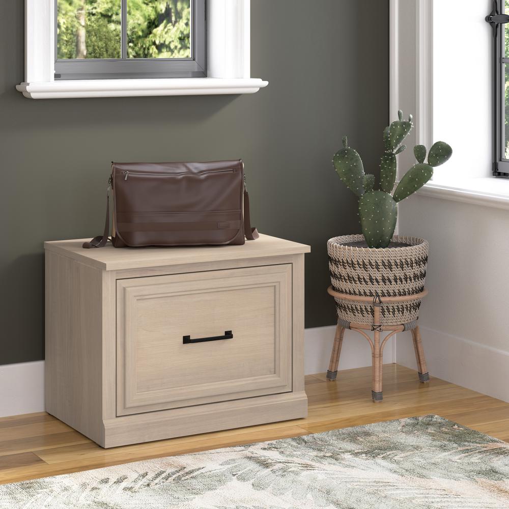 Bush Furniture Woodland 24W Small Shoe Bench with Drawer in White Washed Maple. Picture 8