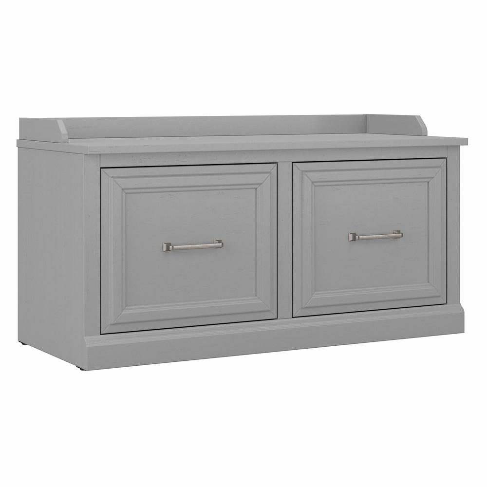 Woodland 40W Shoe Storage Bench with Doors in Cape Cod Gray. Picture 1